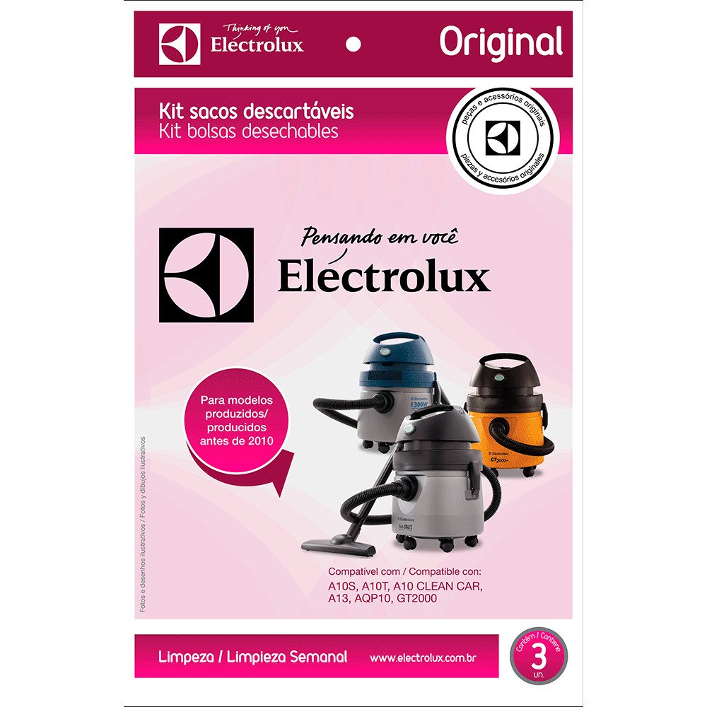 Kit c/ 3 Sacos Originais p/ Aspiradores Electrolux: A10S, A10T, A10 CleanCar, A13 e GT2000 (CSE09)
