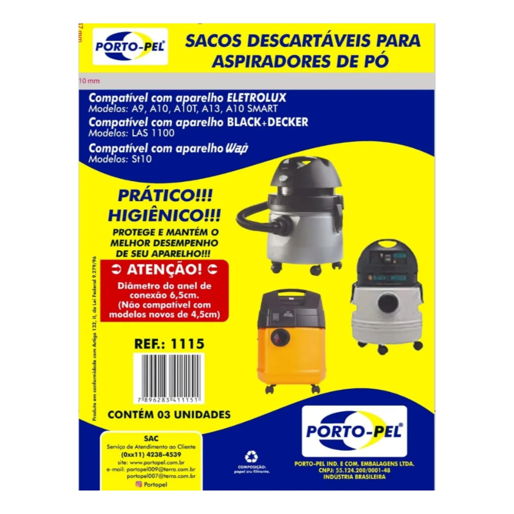 3 Saco de Aspirador de Pó Eletrolux: A9/A10/A10 SMART/A10T/A13 e WAP: St10