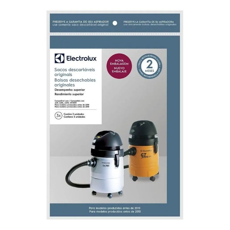Kit Saco De Aspirador De Pó CSE09 compatível com A10S, A10T, A10 e GT2000 Antigos Electrolux A20810701 Original