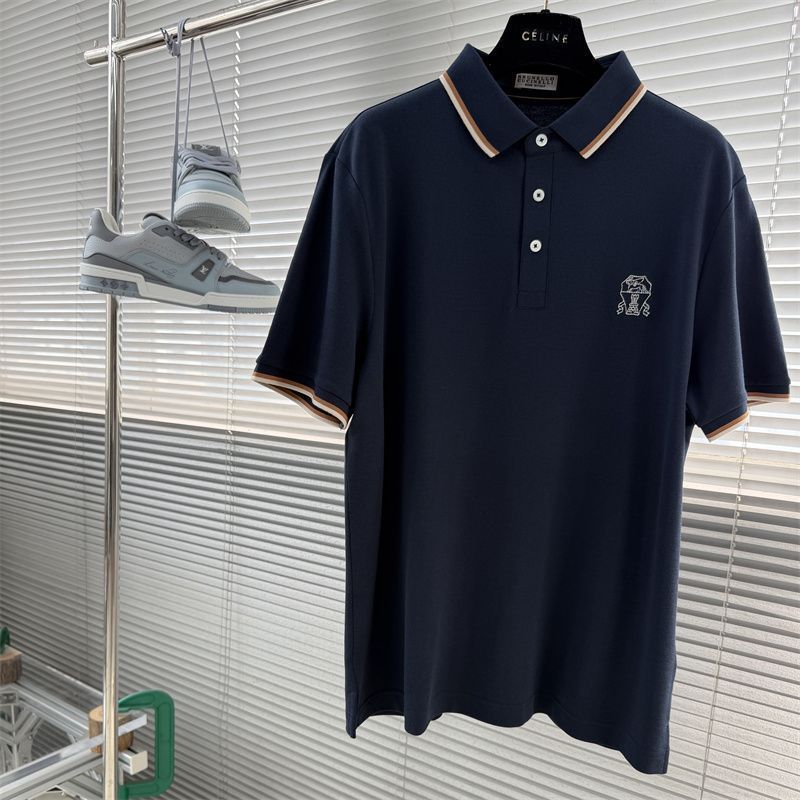 FBRO Spring and summer new men's old money style lapel button embroidery logo Two-tone casual short-sleeve shirt POLO Sh