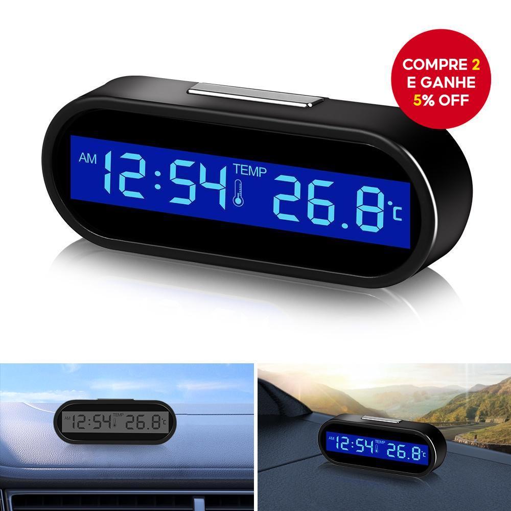 Relógio Digital Termômetro para Carro 2 em 1 com Luz de Fundo LCD Luminosa Acessórios de Estilo para Automóveis