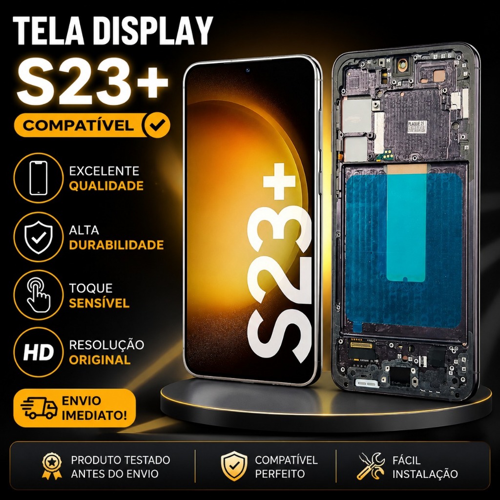 Tela Display Touch Frontal Compatível S23 Plus SM-S916 Soft OLED Com Aro Completo Alta Qualidade