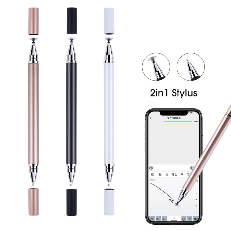 2 Em 1 Caneta Capacitiva De Cabeça Dupla Universal Touch Screen Canetas Móveis Acessórios De Escrita Conforto Grip Alta Sensibilidade Encaixa Antiderrapante Monitores De Tabletes