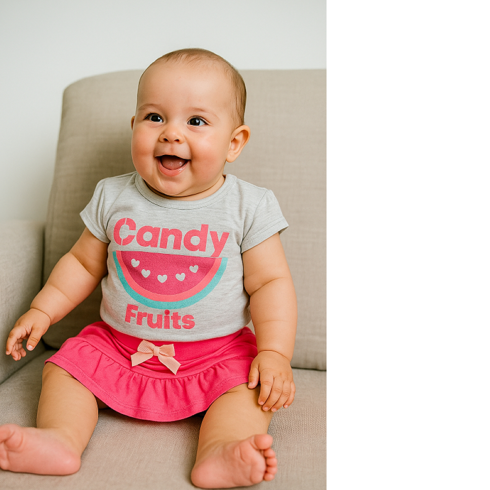 Conjunto bebê camiseta e mini saia