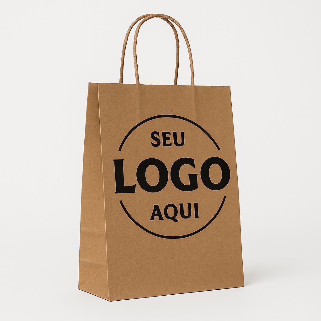100 Sacola Kraft Parda Personalizada Com Seu logo 25x18x9cm