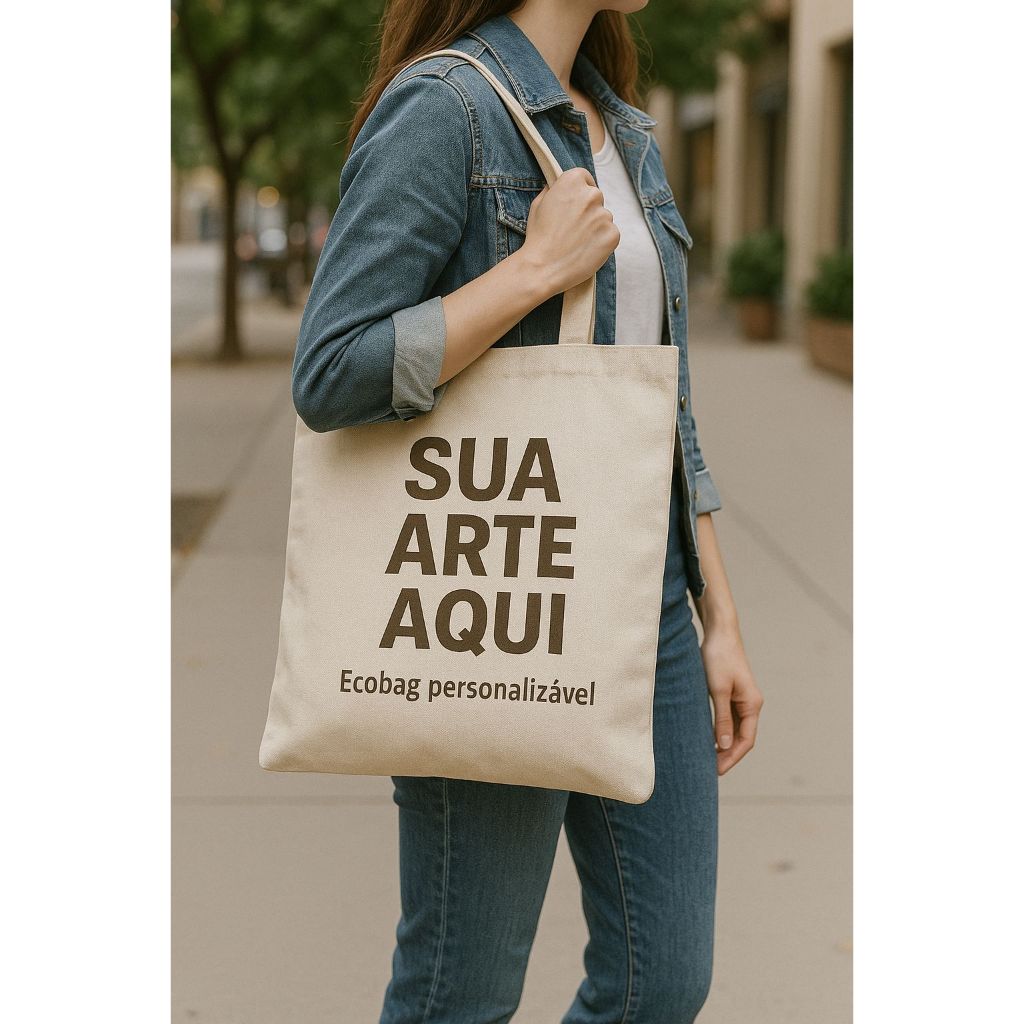 Kit Ecobag Algodão Cru Personalizada 35x38 com Sua Arte 1 Cor Bolsa Ecológica Brinde Evento