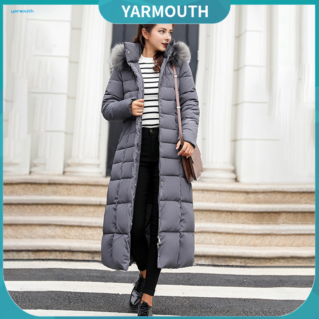 Solid Color Jacket Women Cotton Coat Winter Women’s Padded with Detachable Hood Windproof Knee-length Parka Long Sleev