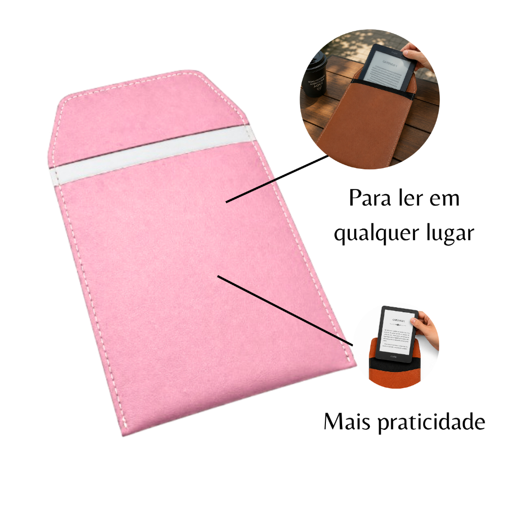 Case Capa Para Kindle Couro Ecológico Rosa Claro