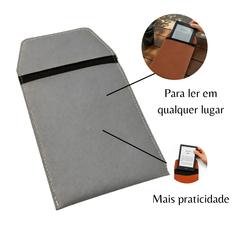 Case Capa Para Kindle Couro Ecológico Cinza Claro