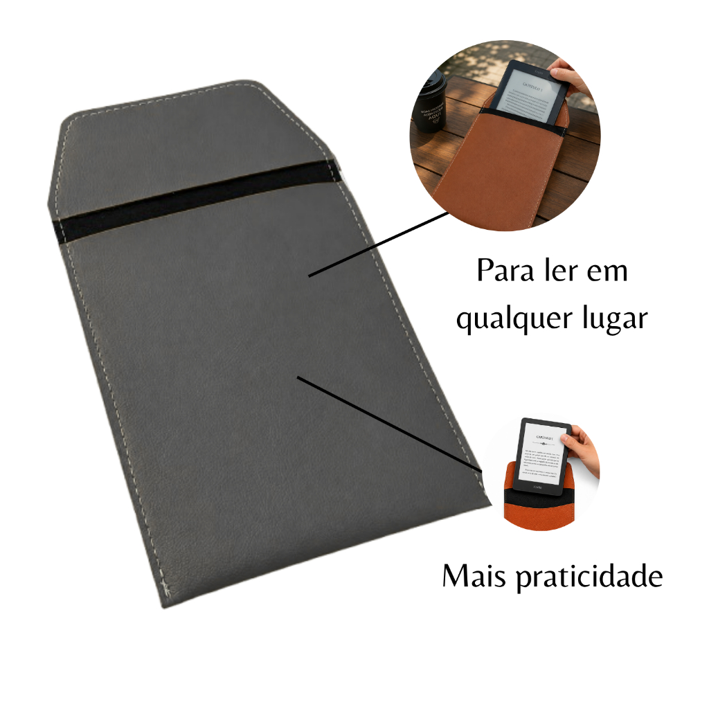 Case Capa Para Kindle Couro Ecológico Cinza Escuro