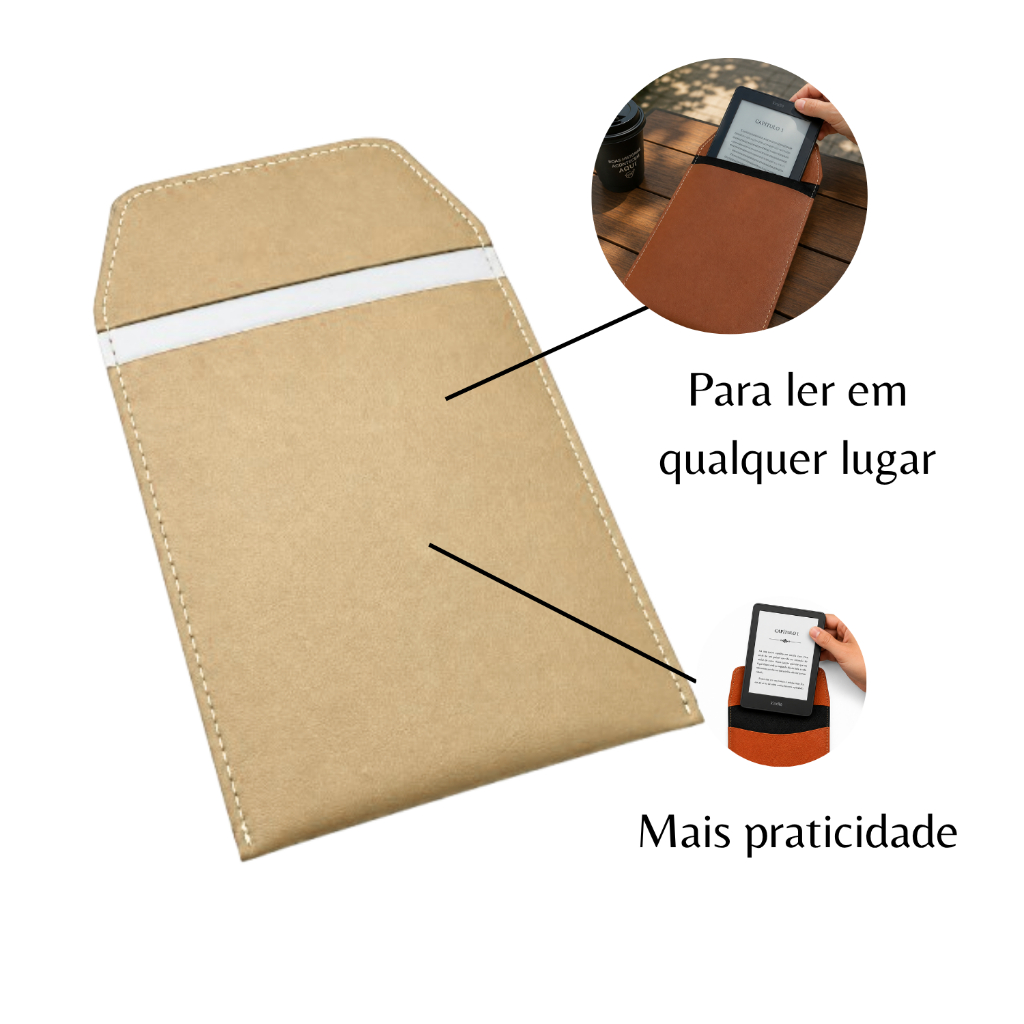 Case Capa Para Kindle Couro Ecológico Bege Claro