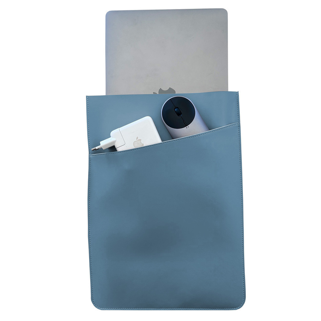 Pasta Case Para Notebook de Couro Azul Oceano com Bolso