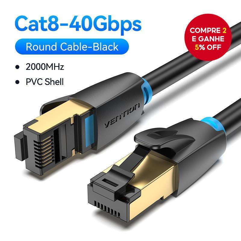Vention Cabo Ethernet Cat8 40 Gbps Super Speed SFTP Lan De Rede Banhado A Ouro Conector RJ45 Patch Cord Para Modem Lapto