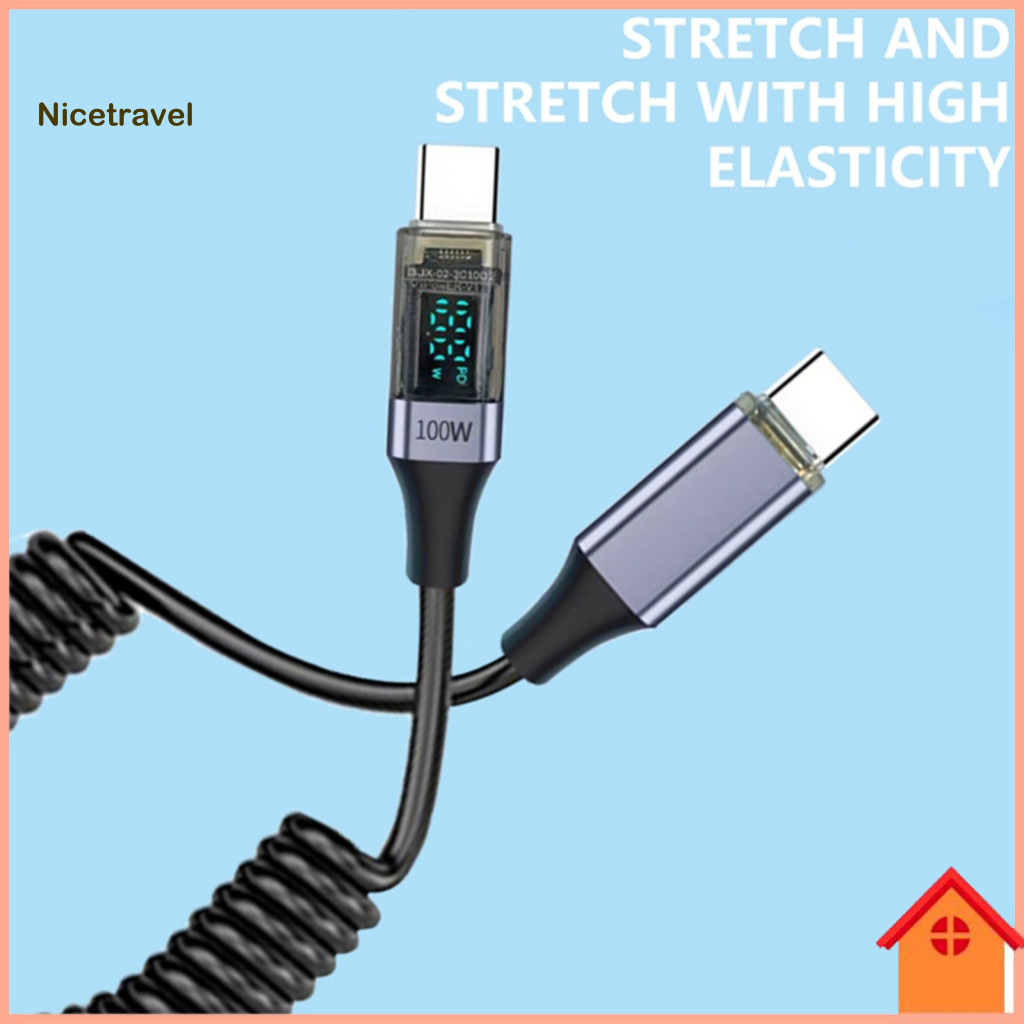 Digital Display Usb Cable Fast Charging Cord Spring Retractable Design 480mbps High Speed Pd 100w Data with Intelligent