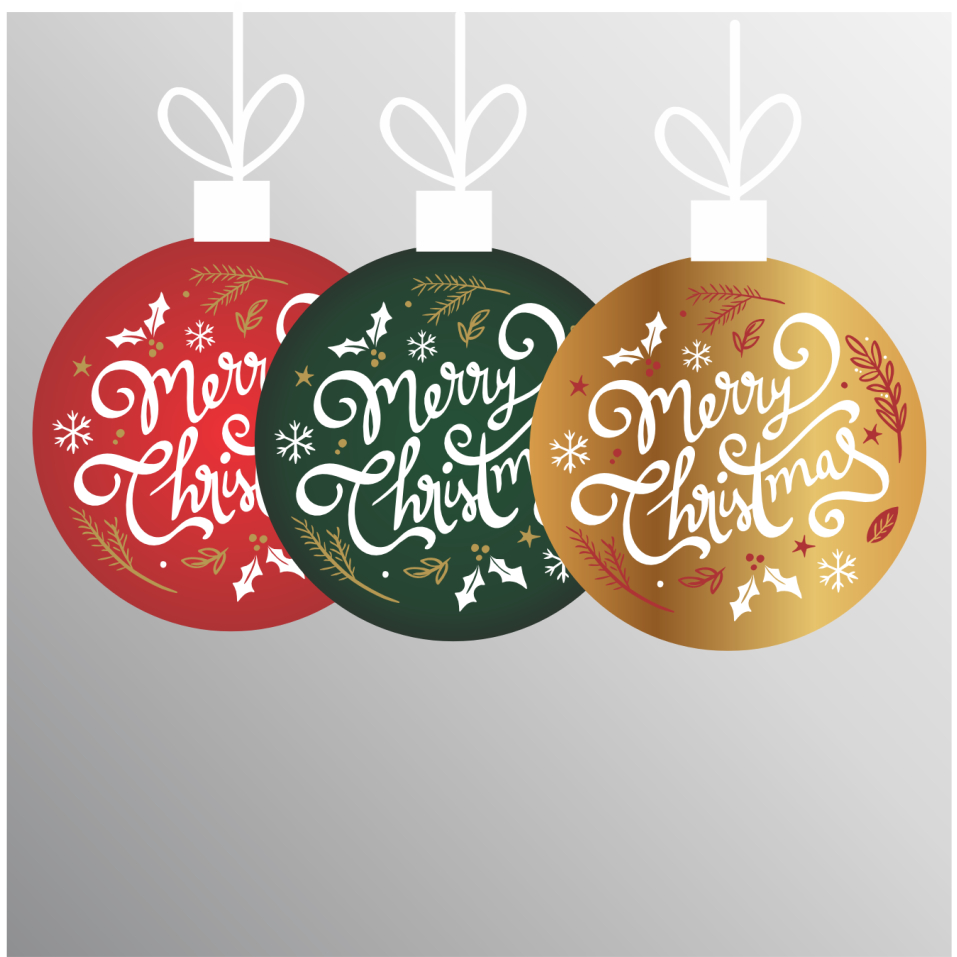 MERRY CHRISTMAS 3 - BOLINHA DE NATAL - 50cm - Adesivo Decorativo Para Portas, Vitrine, Parede
