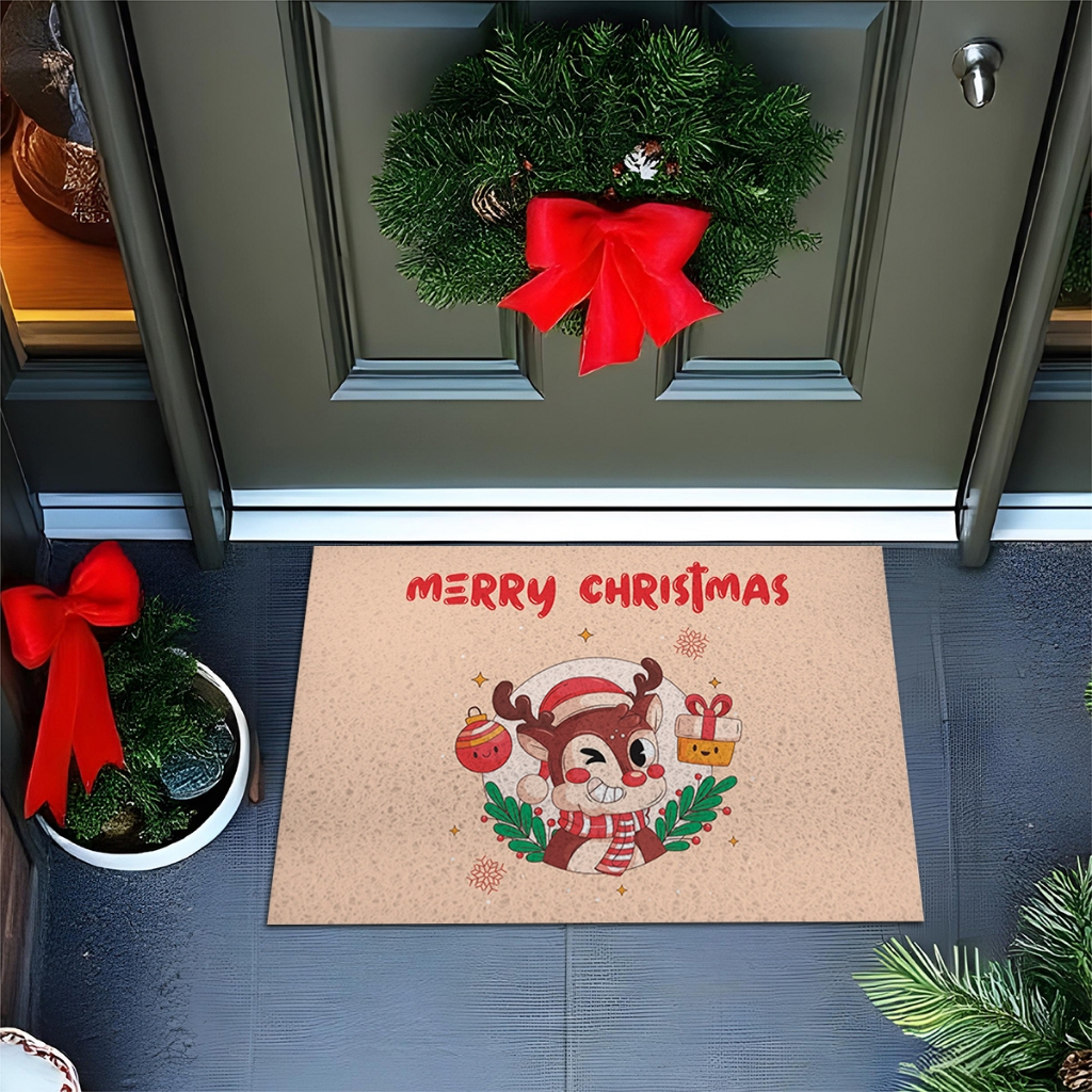 Tapete De Porta Capacho Divertido Merry Christmas claro 60x40 Ca967