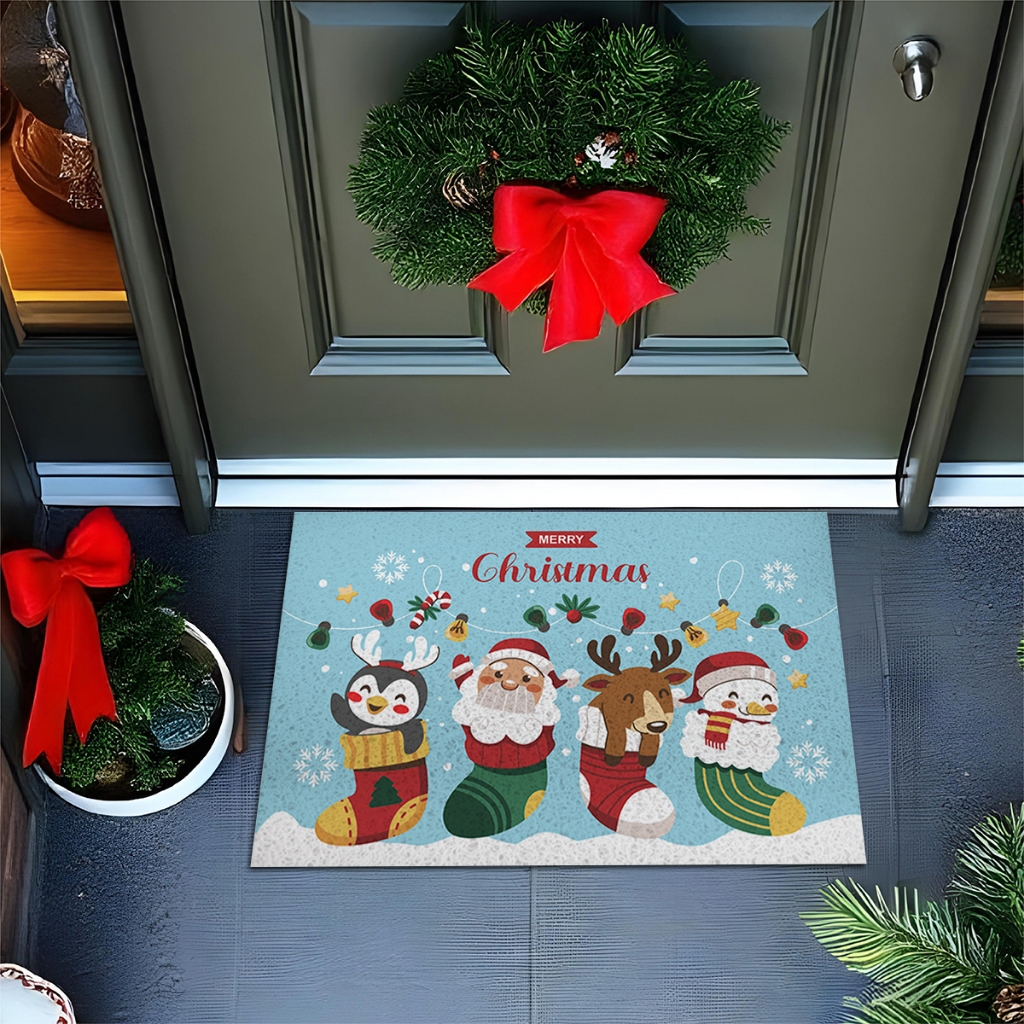 Tapete De Porta Capacho Divertido Merry Christmas Natal Com Meias 60x40 Ca962