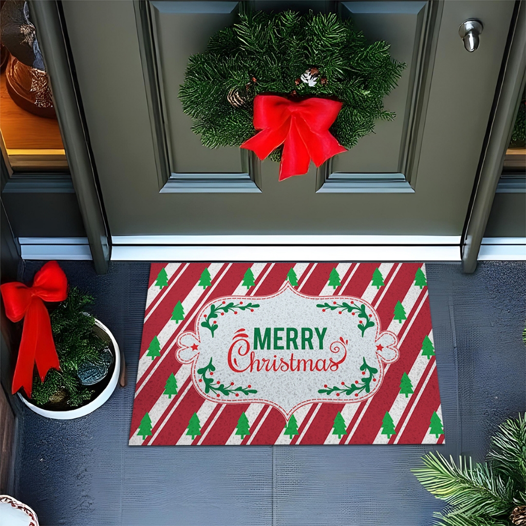 Tapete Divertido Para Porta Merry Christmas Arvores Premium 60x40 Ca950