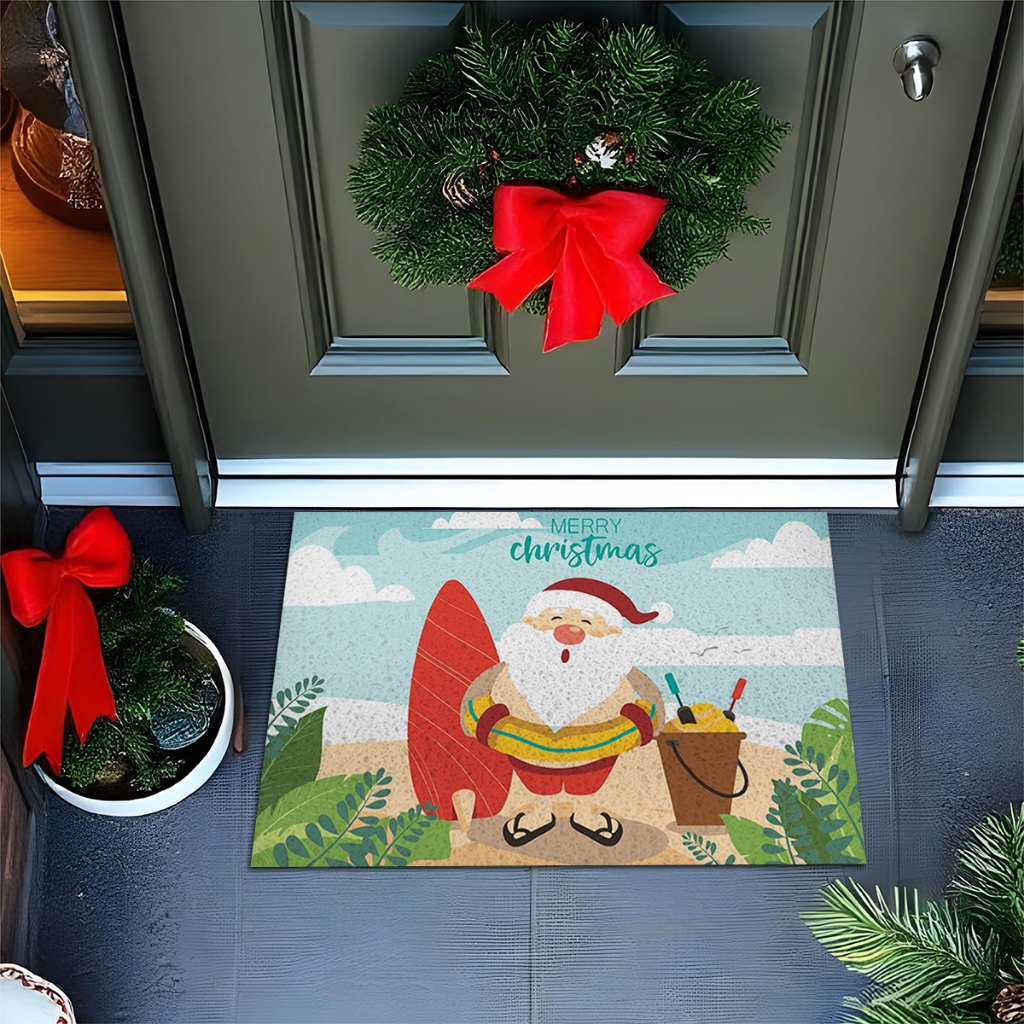 Tapete De Porta Capacho Divertido Merry Christmas Papai Noel Bóia Ca973