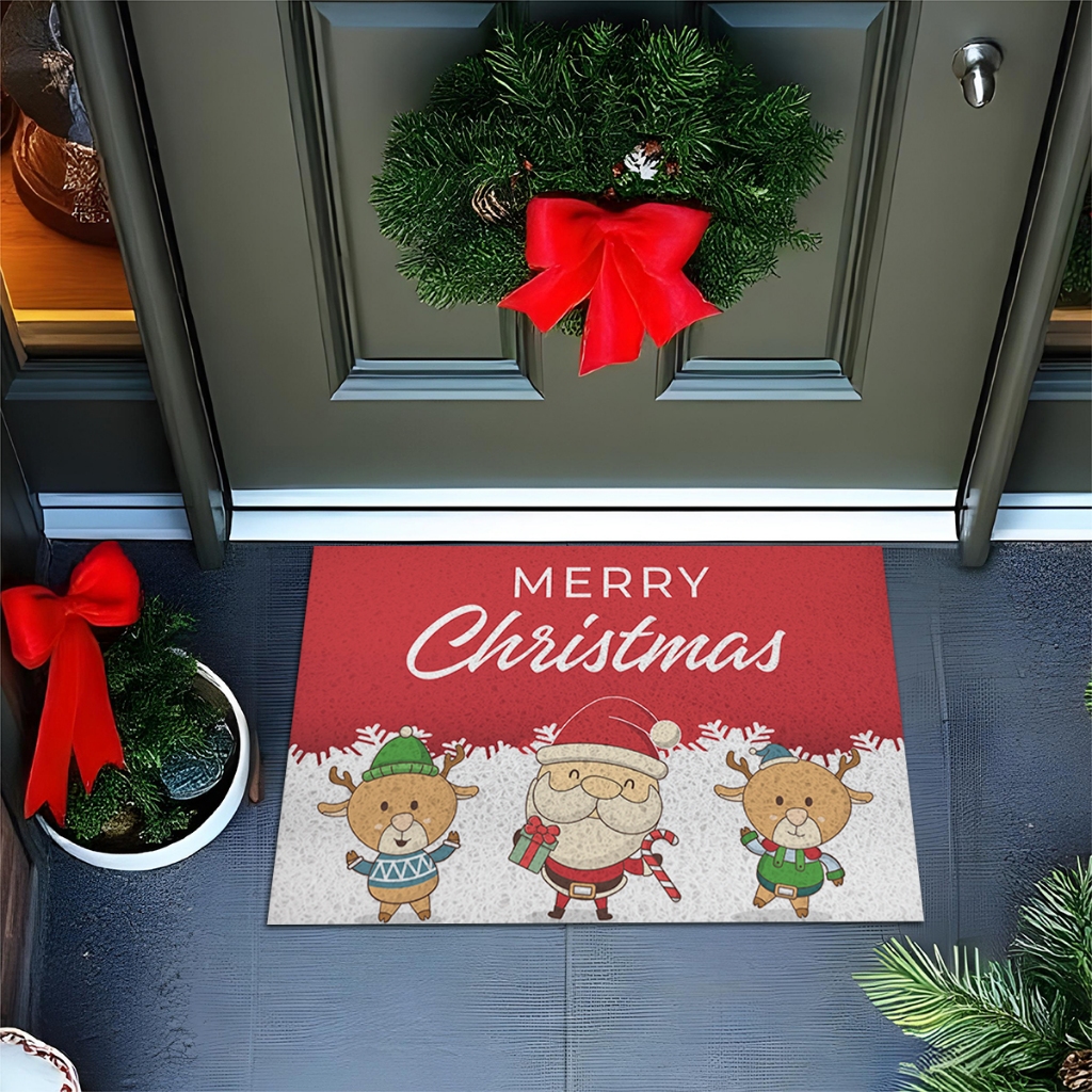 Tapete De Porta Capacho Divertido Merry Christmas Papai Noel Com Renas 60x40 Ca956