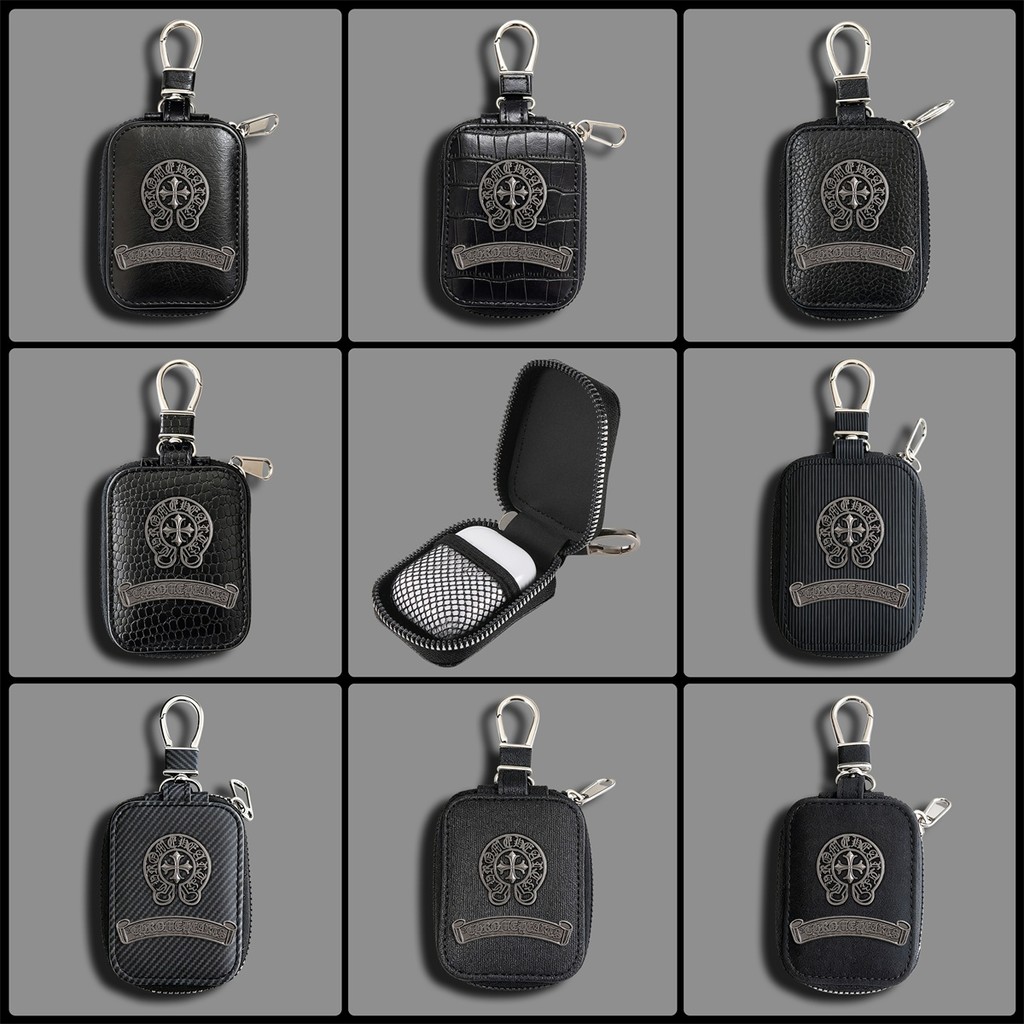 Capa De Couro Com Emblema De Metal Para AirPods Pro 1/2/3 4 ANC/Bluetooth Fones De Ouvido Sem Fio Caso Universal Chave E