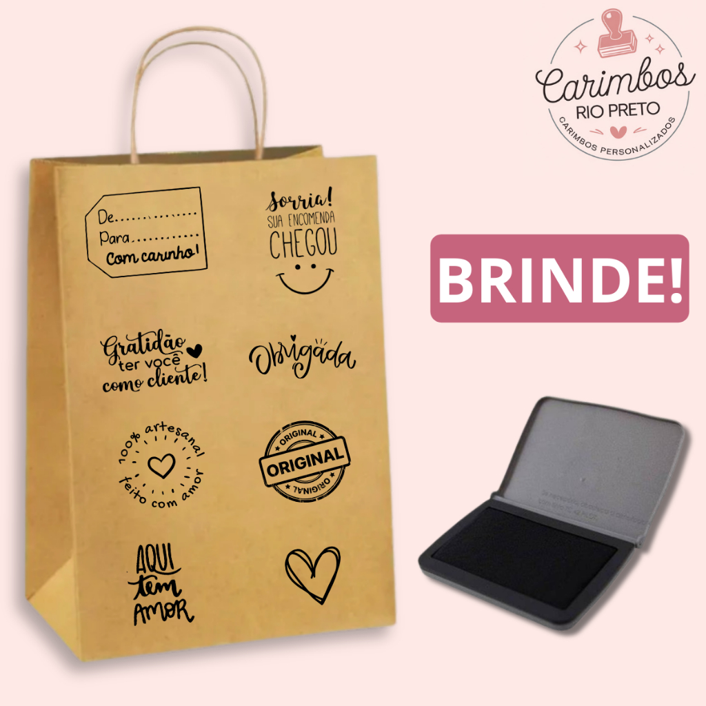 Kit 8 Carimbos decorativos para embalagens de venda envios delivery loja virtual caixa sacola kraft