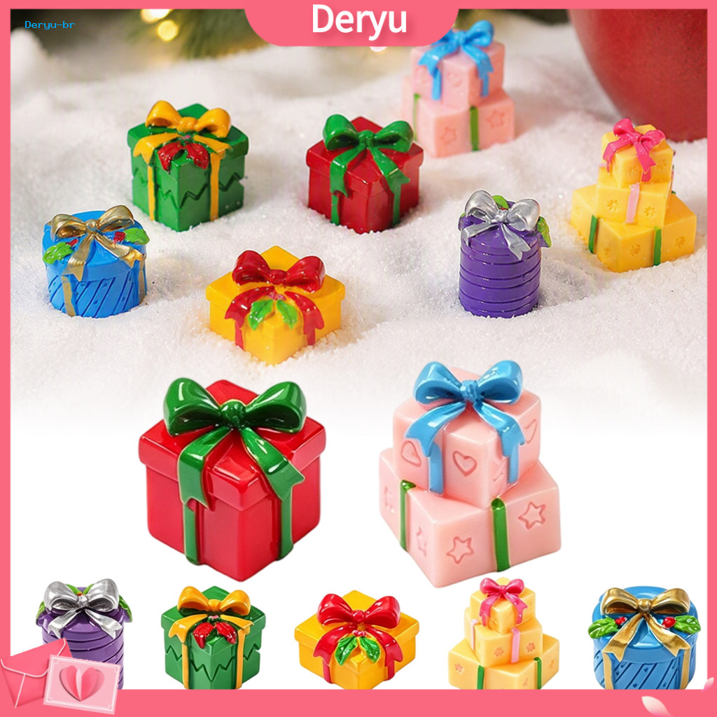 Mini Christmas Gift Box Ornaments Diy Project Materials for Enthusiasts 2pcs Miniature Resin Boxes Ornament Xmas for Cra