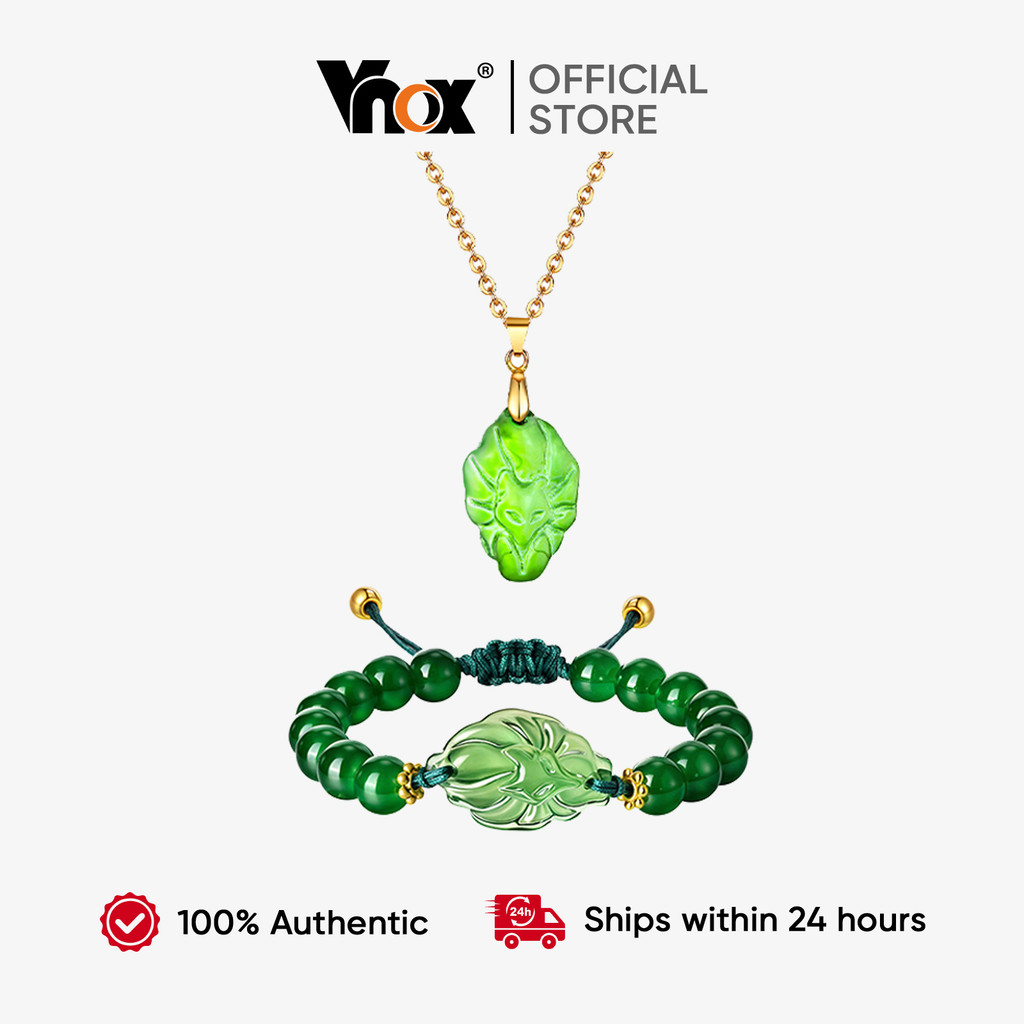 Vnox Lucky Charm Cristal Raposa De Nove Caudas Colar Pulseira Conjunto , De Jóias Amuleto Flor De Pêssego Fortuna Para M