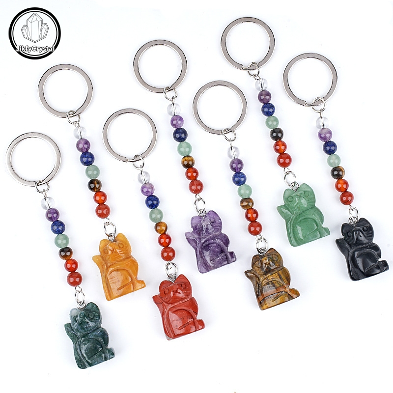 Chaveiro E Pingente De Bolsa Crystal Lucky Cat ✨ Maneki Neko Com Mini Corrente De Contas De 7 Cores | Ornamento De Suspe