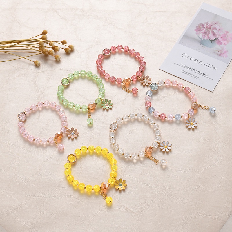 Pulseira Feminina Crystal Daisy Flower Tassel Lucky Bracelet Acessórios Para Jóias