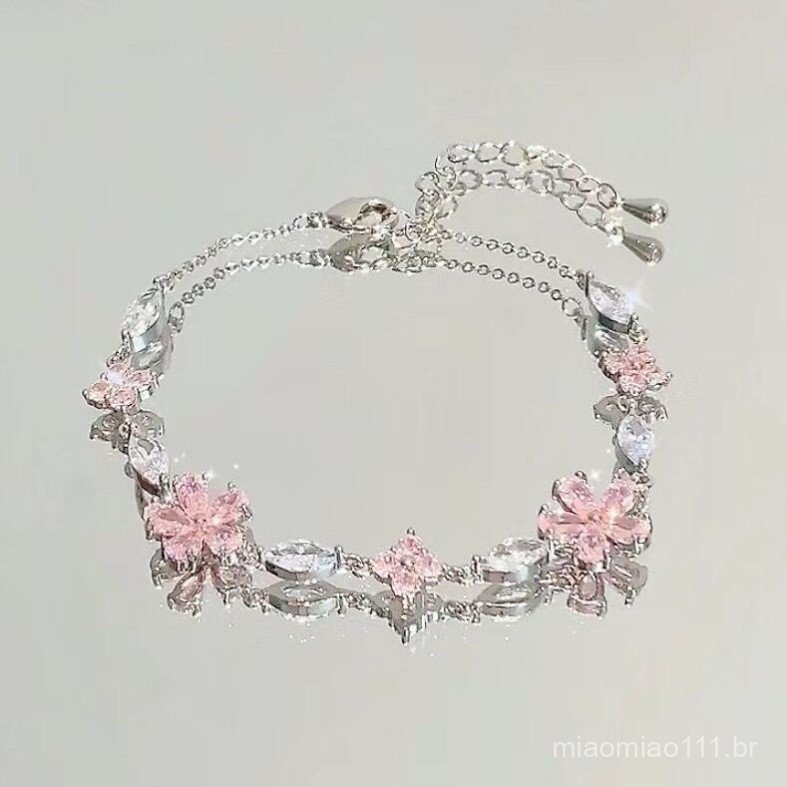 Moda Coreana Zircon Crystal Cherry Blossom Flower Bowknot Pulseira Ajustável Bangle Women Girl Lucky Jewelry Dress Acces