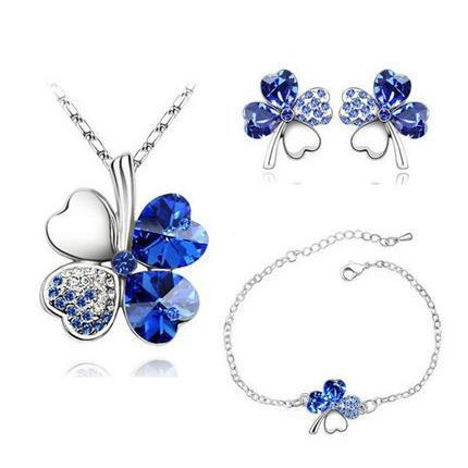 Lucky trevo de quatro folhas colar feminino conjunto de colar de cristal coreano trevo de quatro folhas pulseira brinco