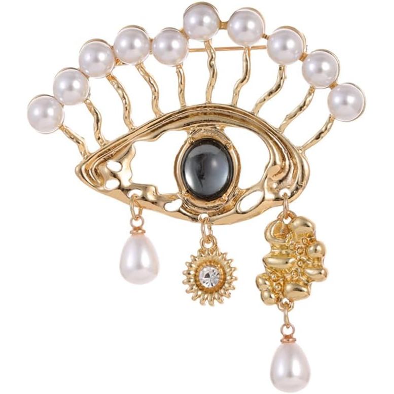 Lucky Evil Eye Brooch for Women Men Charms Pearl Crystal Vintage Lapel Pin Personalized Corsage Breastpin for Wedding Pa