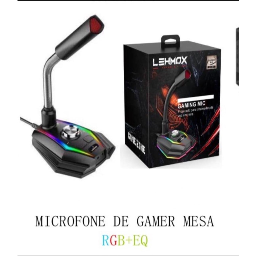 Microfone De Mesa Gamer Para Pc Com Led RGB USB Lehmox Gaming Mic Gt-Gk3