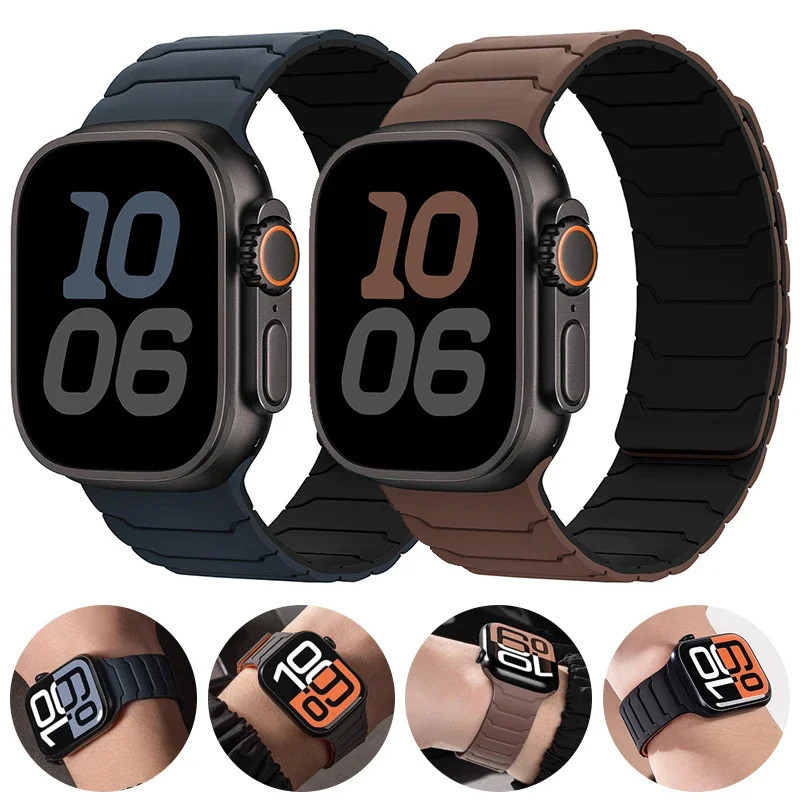 Pulseira para iWatch Ultra 2, 49mm 45mm 44mm 40mm 42mm 46mm 41mm 38mm, Bracelete Magnético de Silicone para iWatch Serie