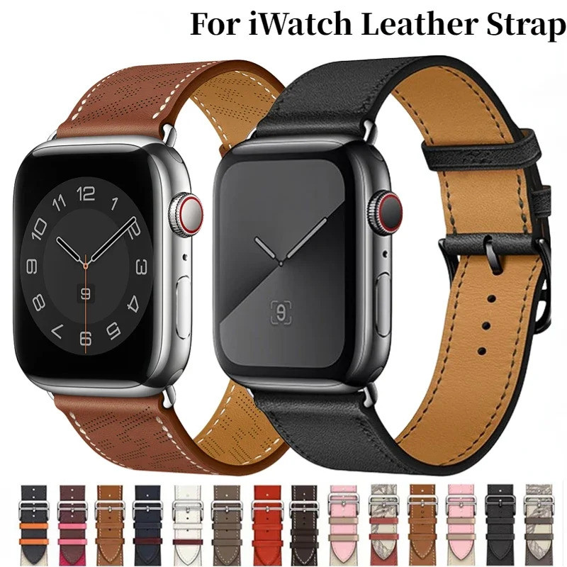 Pulseira de Couro Genuíno para iWatch Band Ultra 49mm 46mm 42mm 45mm 41mm 44mm 40mm Pulseira iWatch 11 10 9 8 7 6 5 4 SE