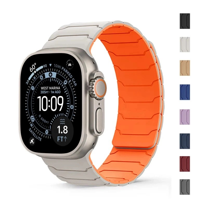Pulseira Magnética para Apple Watch Ultra 2 3 49mm 44mm 40mm 41mm 46mm 42mm 45mm 38mm, Bracelete de Silicone para iWatch
