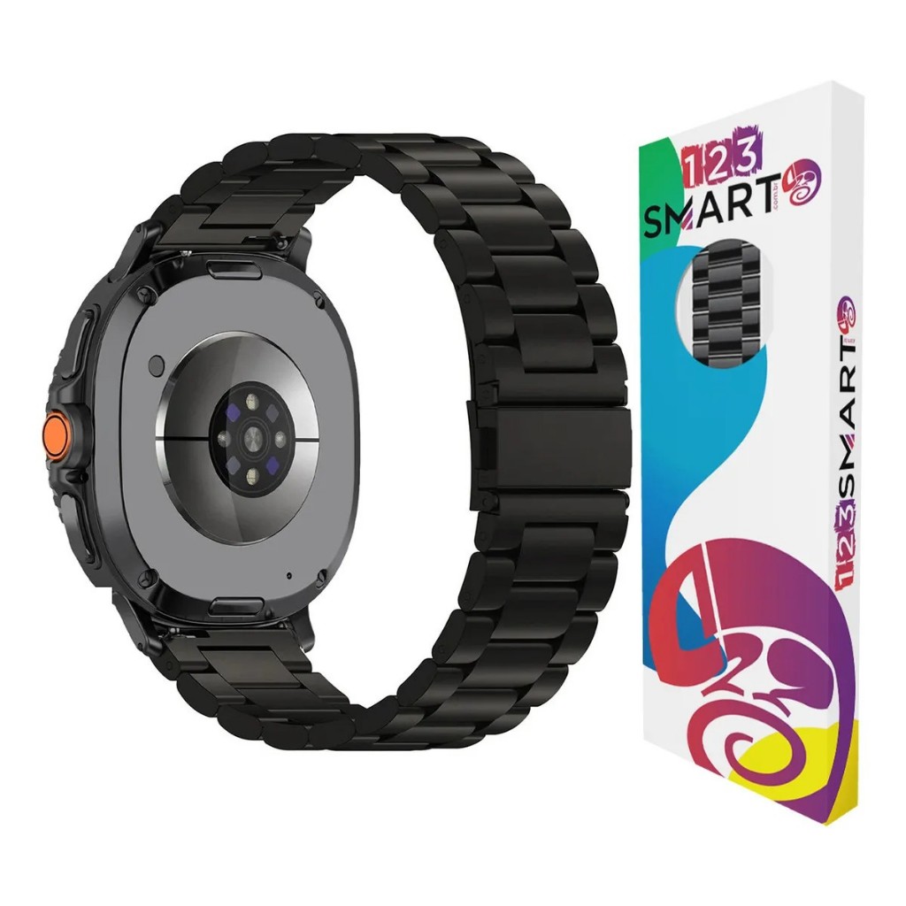 Pulseira de Aço Inoxidável 3 Elos para Samsung Galaxy Watch 8 40mm, 44mm, 46mm