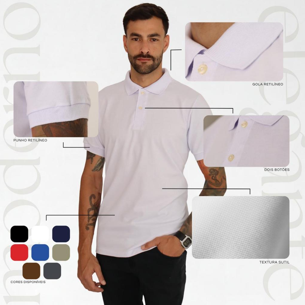 Camisa Polo Masculina Slim Fit Premium Piquet com Elastano - Casual Chic / CORES SORIDAS