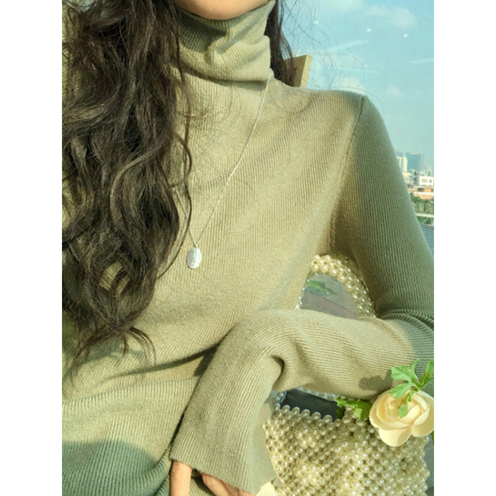 Suéter de fundo de gola alta feminino primavera outono 2026 novo estilo chique exclusivo Slim-fit suéter de fundo