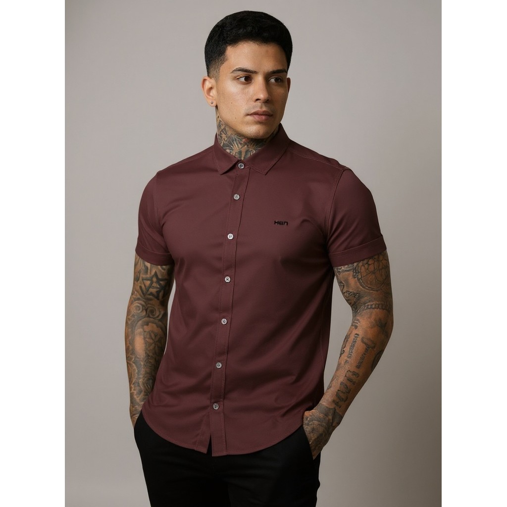 Camisa Masculina Viscose Elastano Manga Curta Slim Fit Não Amassa — Sarah Chic