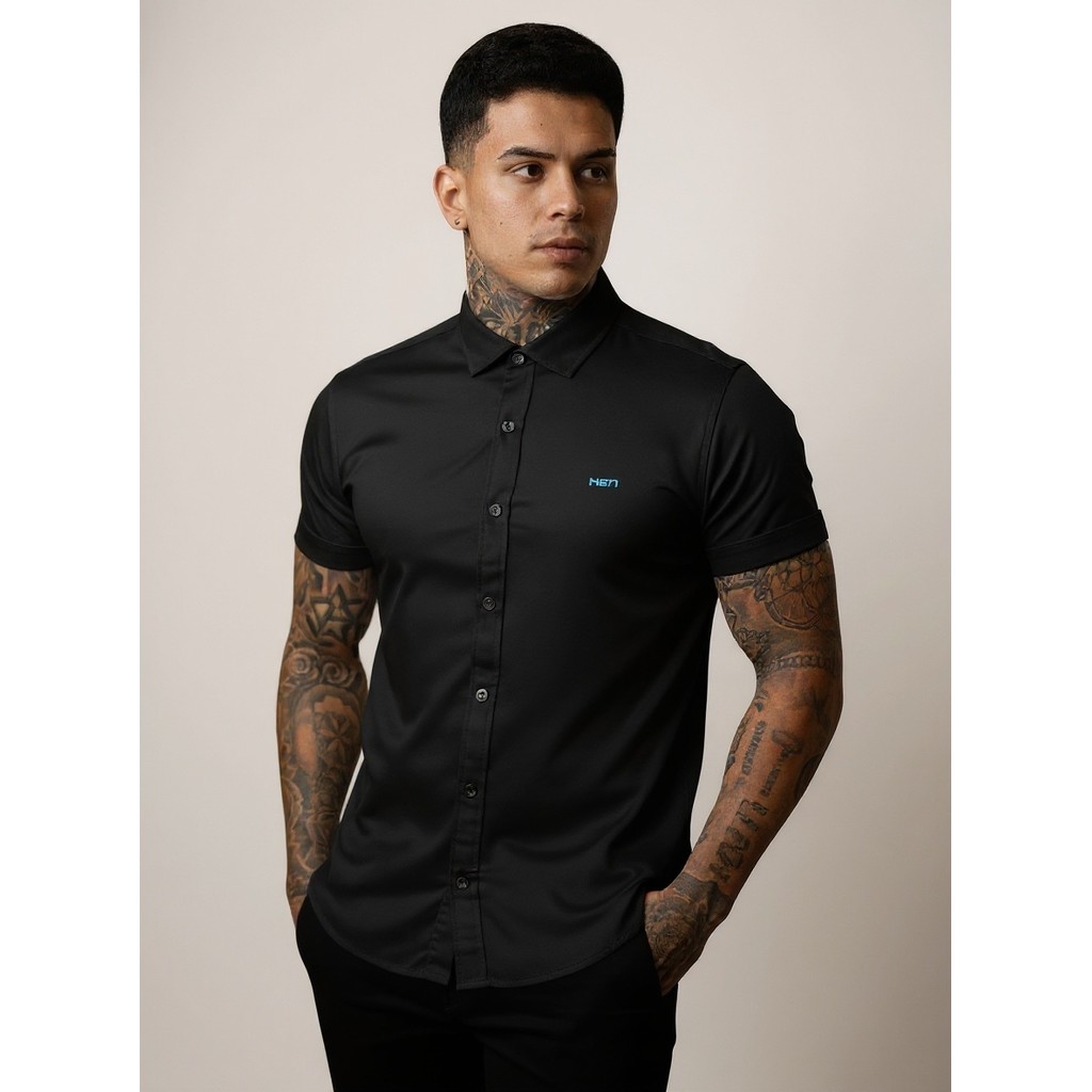 Camisa Masculina Viscose Elastano Manga Curta Slim Fit Não Amassa — Sarah Chic