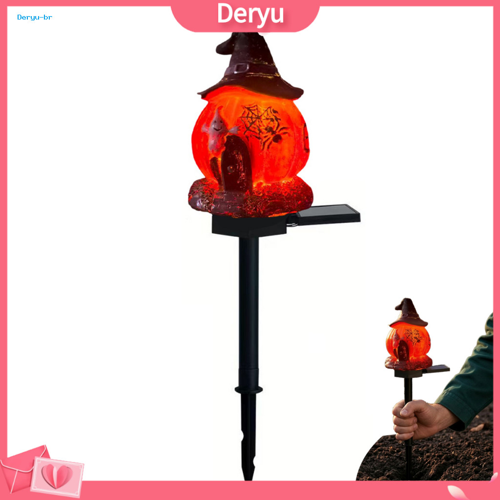 Halloween Theme Courtyard Lights Outdoor Solar Pumpkin Garden Light Witch Hat Ghost Resin Yard Stake Decor Waterproof fo
