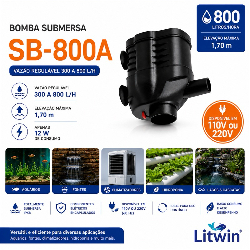 BOMBA MOTOR SB-800A P/ AQUÁRIOS DE 80 a 160 LITROS