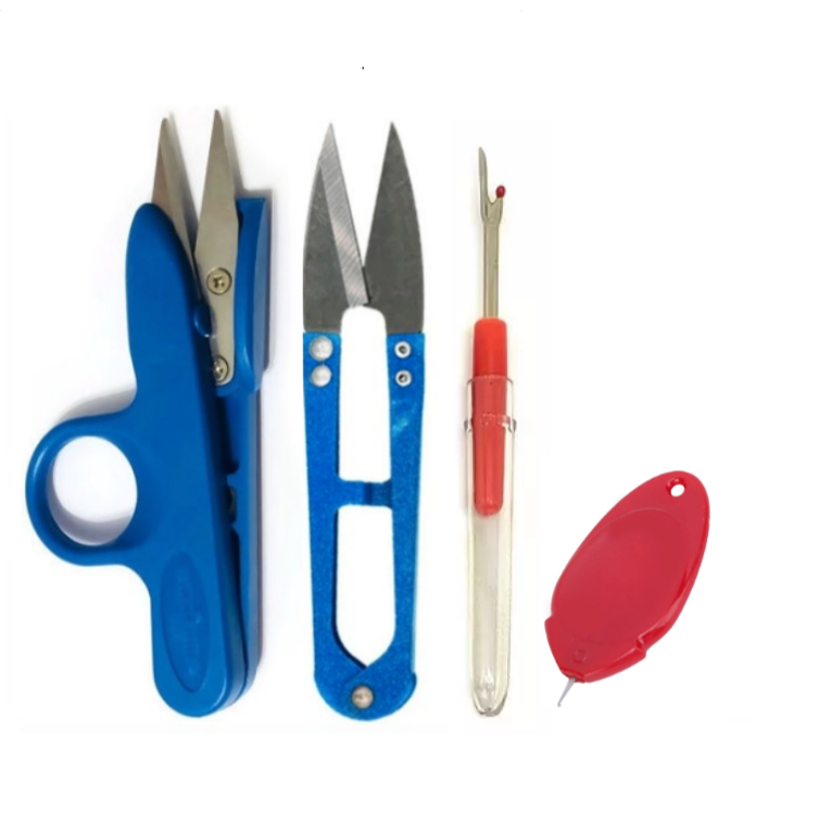 Kit Costura Completo 4 Peças Tesoura Arremate Metal Tesoura Plástica Passador de Linha Abridor de Casa
