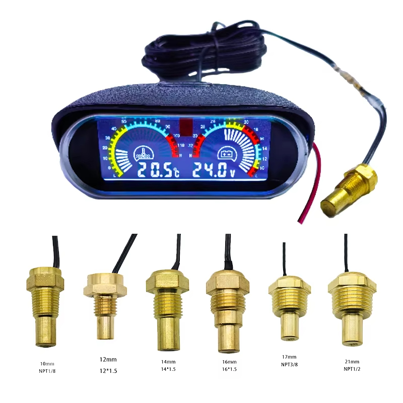 2 Em 1 LCD Medidor De Temperatura Da Água Do Carro Sensor 10mm Voltímetro Tensão Digital Horizontal 12v 24v Acessórios
