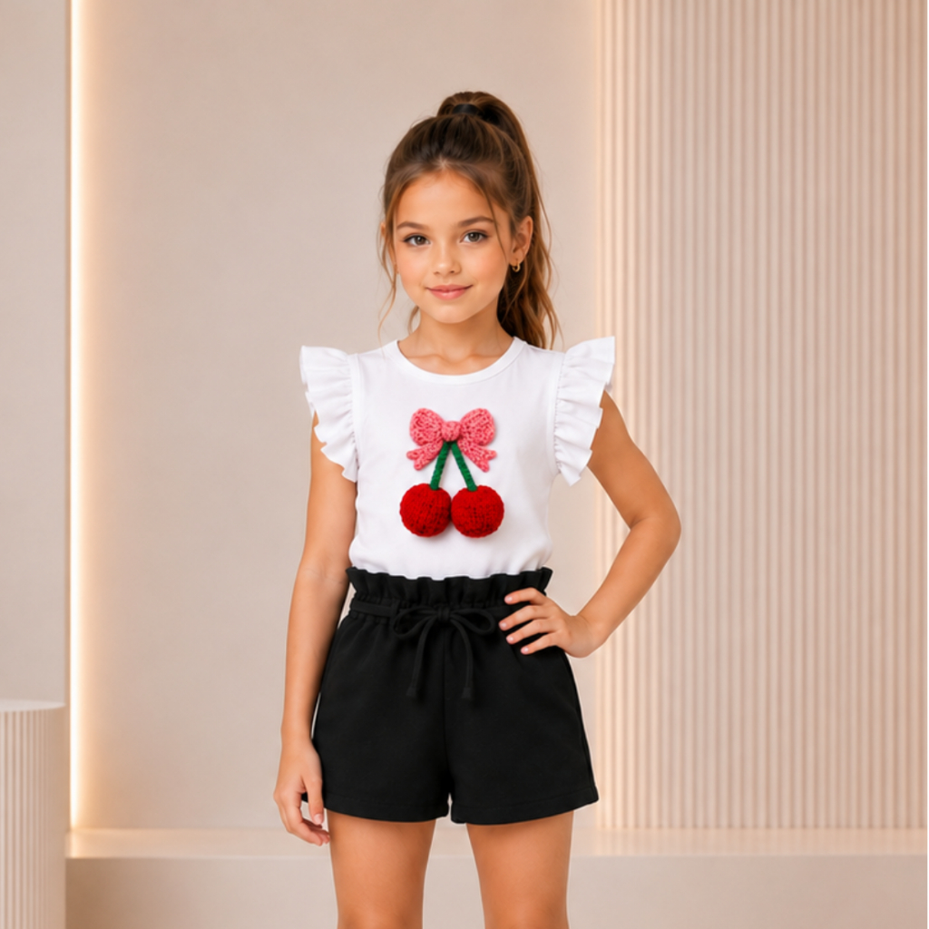 Conjuntinho Infantil Menina Body E Shortinho Verão Look Calor Mini Diva Moderno Lançamento Fashion