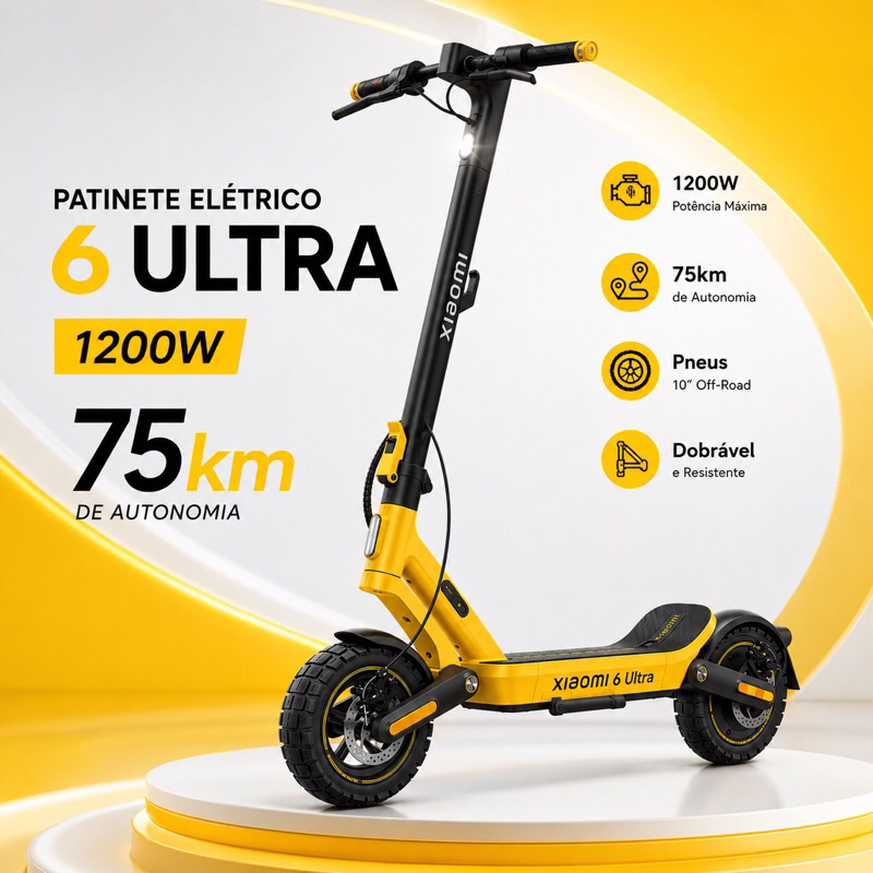 Patinete elétrico 1200w Roda 12  25km Autonomia 75km Scooter Eletrico Patinete 6 Ultra Bluetooth Rápido