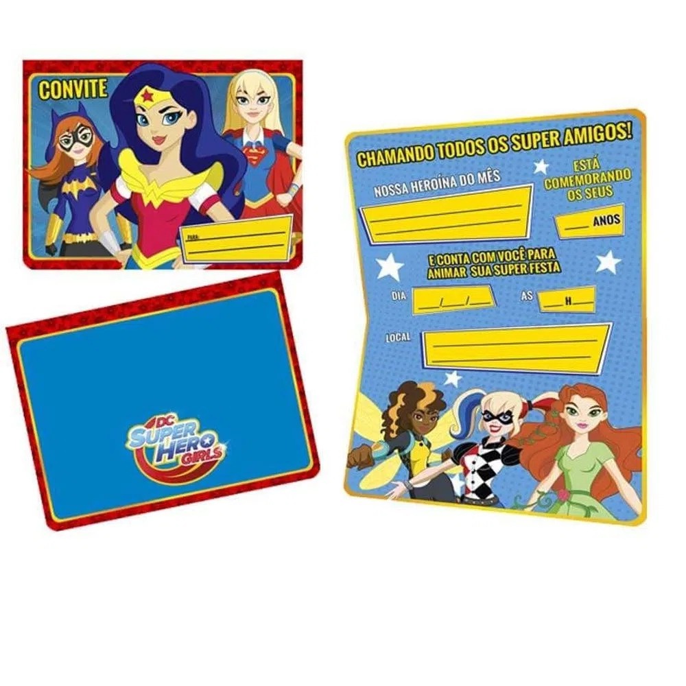 Convite para decoração de festa de aniversario e eventos DC Super Hero Girls - Pronto Entrega