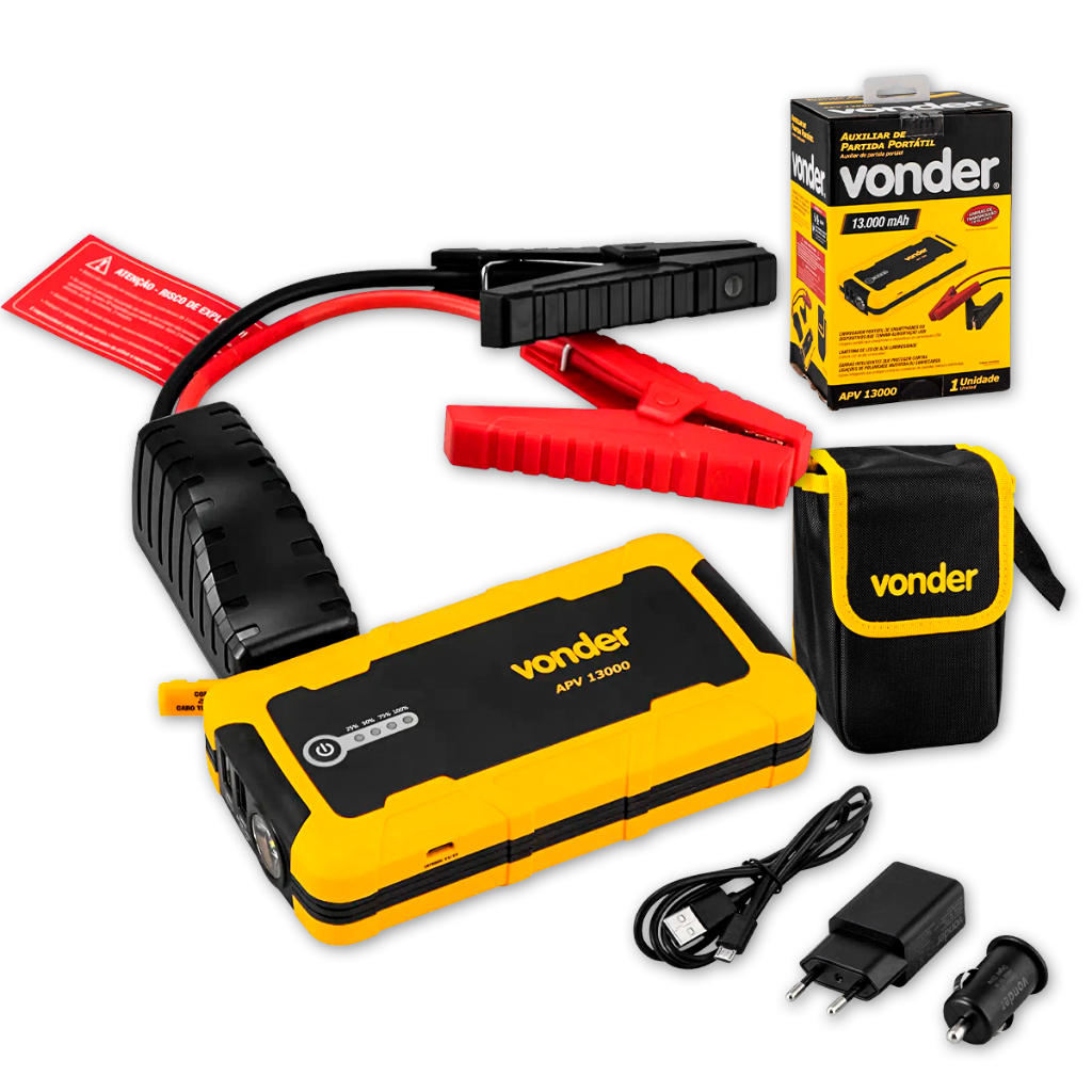 Auxiliar de Partida Portátil Vonder APV13000 Jump Starter Power Bank Lanterna 13000mAh 18W